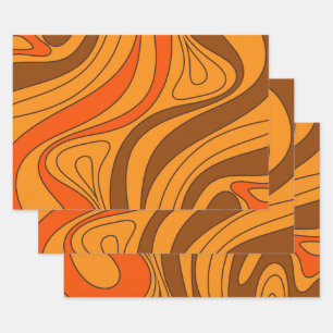 Groovy Flow Retro Abstract 60s 70s Pattern Orange Wrapping Paper Sheet