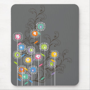 Groovy Flower Garden Colourful Whimsical Floral Mouse Pad