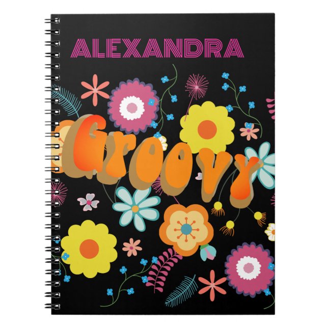 Groovy Flower Power Colourful Pink Notebook (Front)