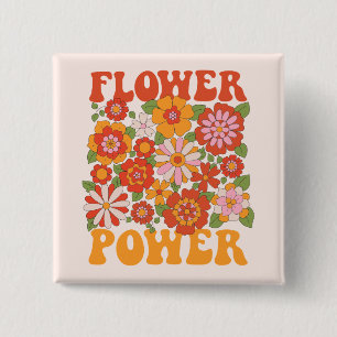 Groovy Flower Power Graphic 2 Inch Square Button