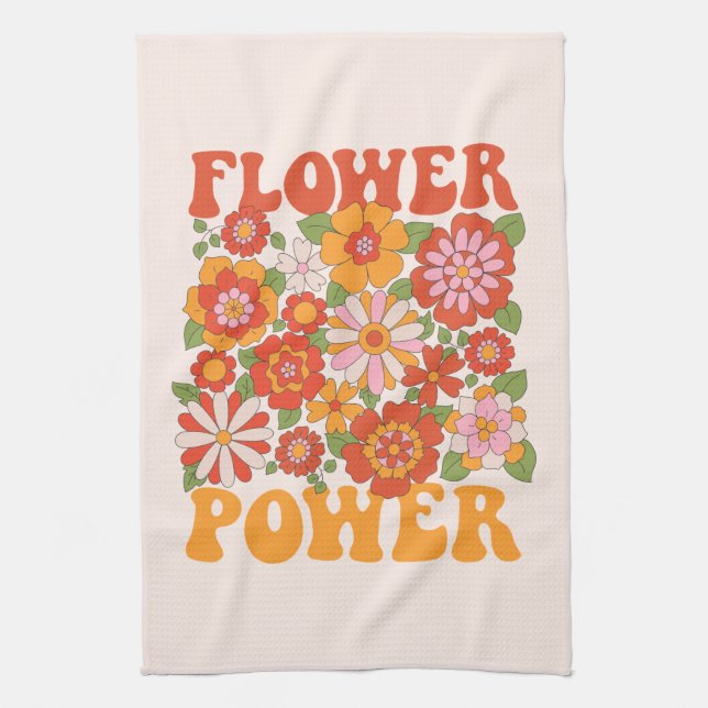 Groovy Flower Power Graphic Kitchen Towel (Vertical)