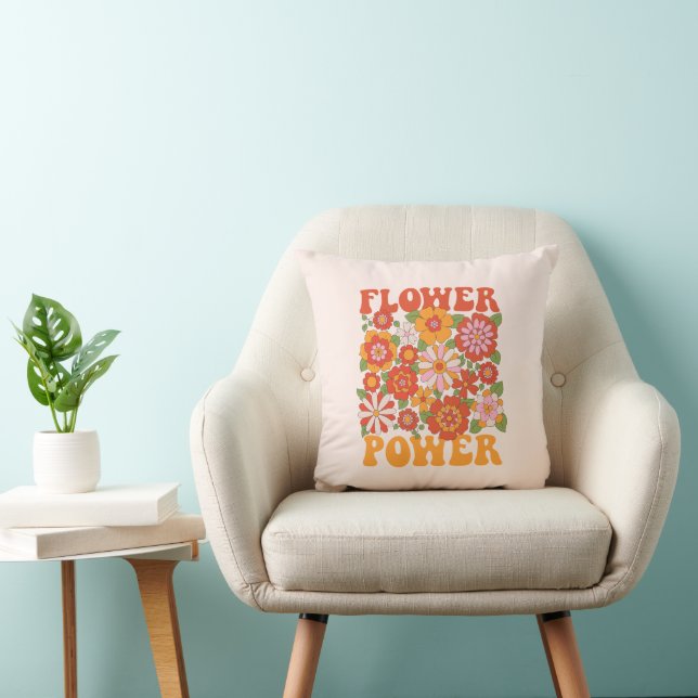Groovy Flower Power Graphic Throw Pillow (Chair)