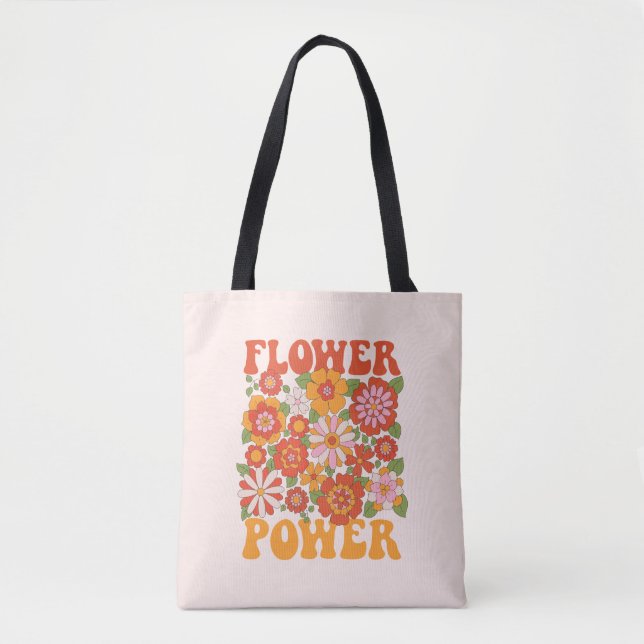 Groovy Flower Power Graphic Tote Bag (Front)