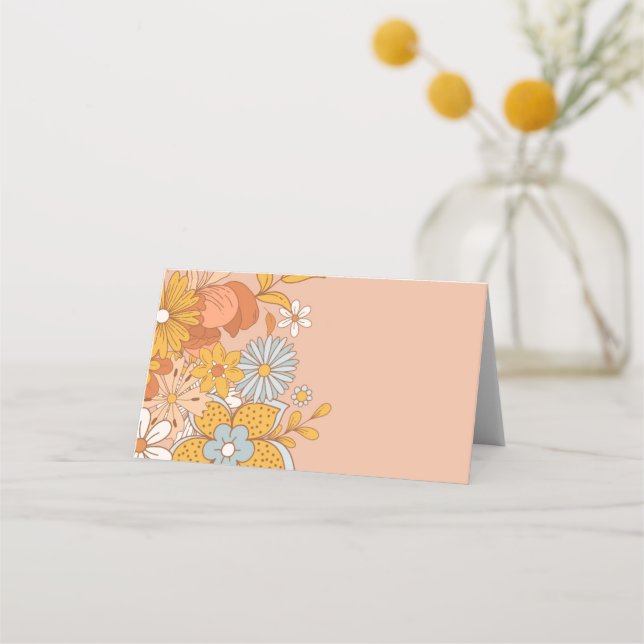 Groovy Flower Retro Buffet Food Label  Place Card (Front)