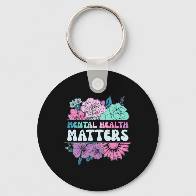 Groovy Flower Retro Mental Health Problems Awarene Keychain (Front)