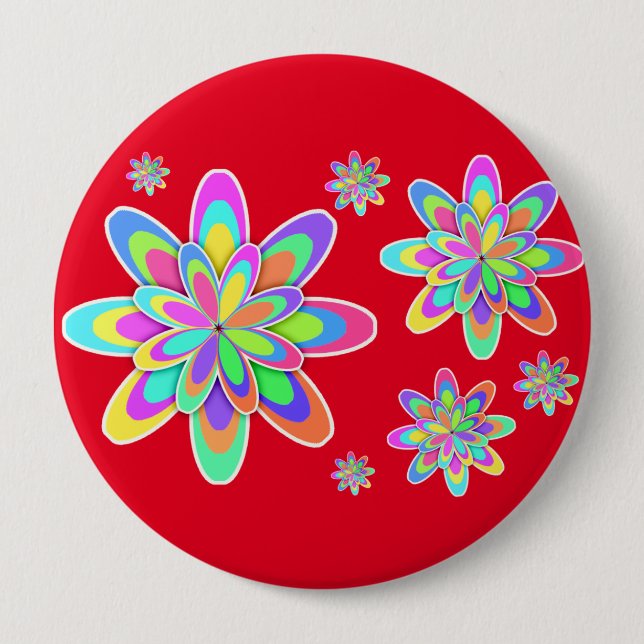 Groovy Flowers 4 Inch Round Button (Front)
