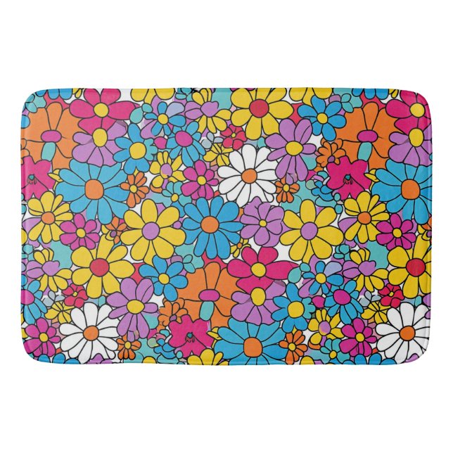 Groovy Flowers Doodle Bath Mat (Front)
