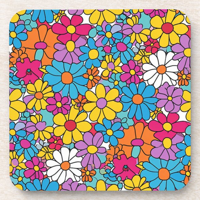 Groovy Flowers Doodle Coaster (Front)