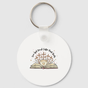 Groovy Flowers Love God Drink Coffee Read Books Ch Keychain