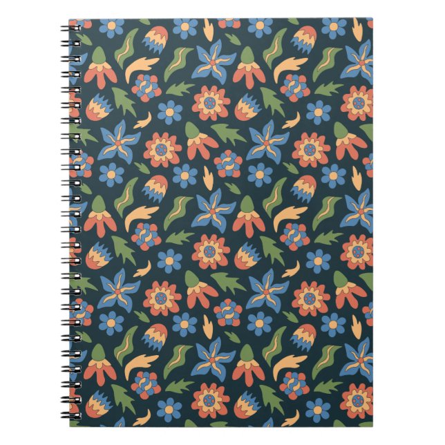 Groovy Flowers Retro Pattern Notebook (Front)