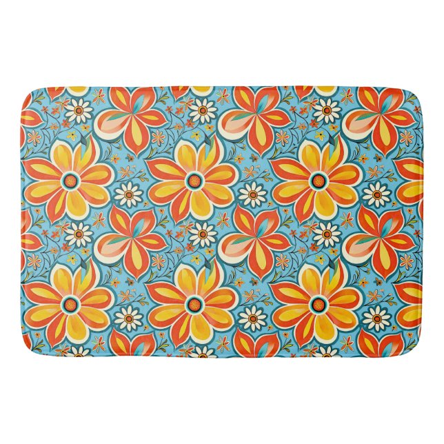 Groovy Flowers with Vintage Vibes Bath Mat (Front)