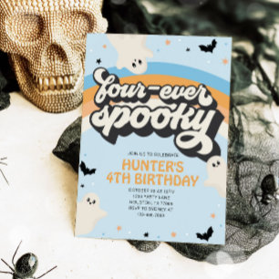 Groovy Four-ever Spooky Boy 4th Birthday Halloween Invitation