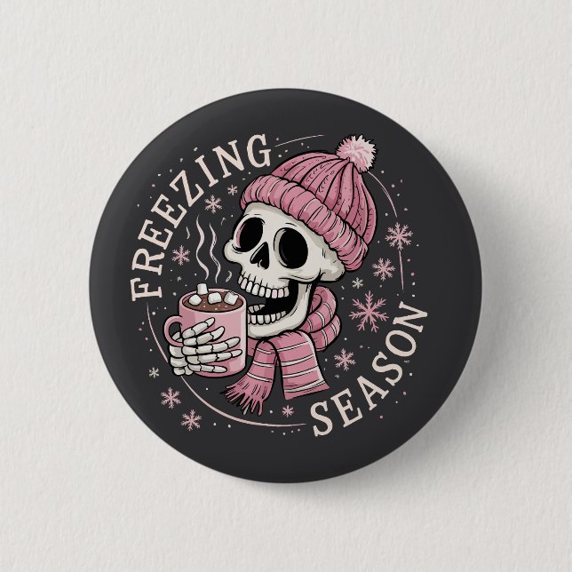Groovy Freezin' Season Skeleton Winter Season Xmas 2 Inch Round Button (Front)
