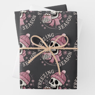 Groovy Freezin' Season Skeleton Winter Season Xmas Wrapping Paper Sheet