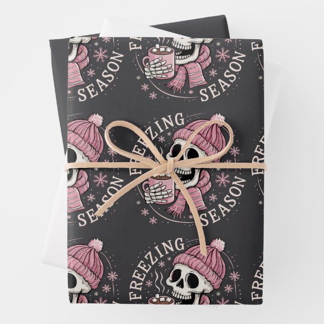 Groovy Freezin' Season Skeleton Winter Season Xmas Wrapping Paper Sheet (In situ)