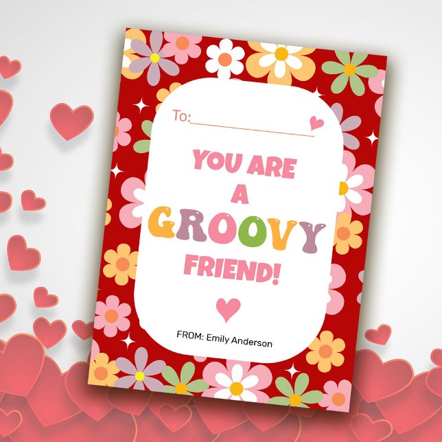 Groovy Friend Classroom Valentine Flat Note Card (Creator Uploaded)