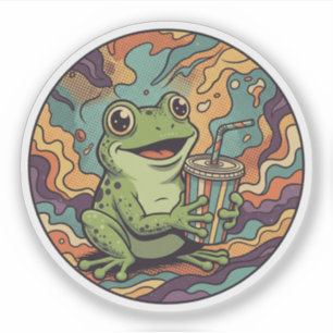 Groovy Frog Drinking Soda - Retro Psychedelic Art