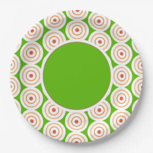 Groovy Fun Bright Green Tiled Art Centre Circle Paper Plate