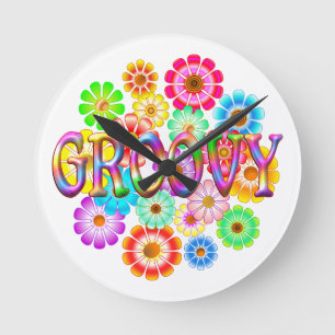 GROOVY Fun Flowers Round Clock