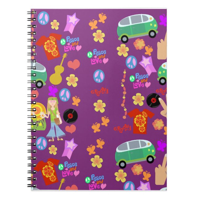 Groovy Fun Hippie Purple Pattern Art Notebook (Front)