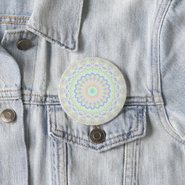 Groovy Funky Boho Hippie Rainbow Abstract Mandala 3 Inch Round Button (In Situ)