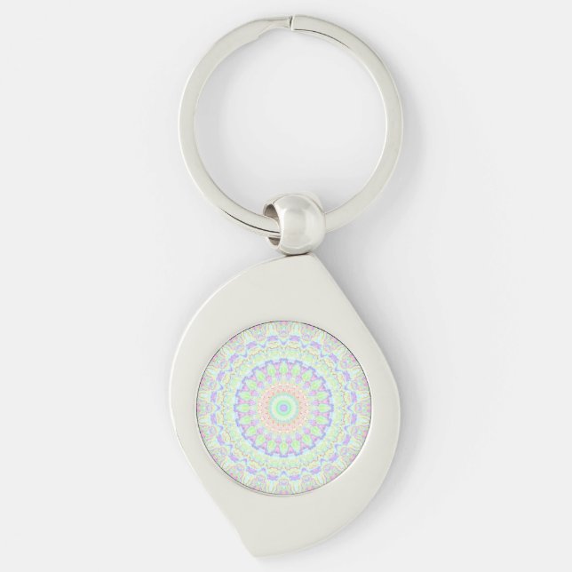 Groovy Funky Boho Hippie Rainbow Abstract Mandala Keychain (Front)