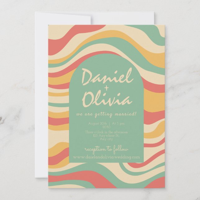 Groovy Funky Hippie with QR Wedding Invitation (Front)