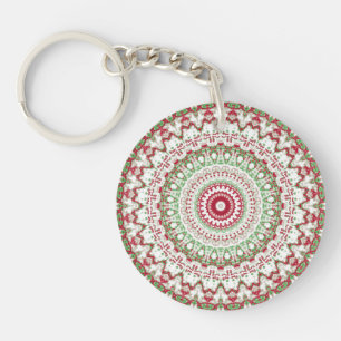 Groovy Funky Tie Dye Christmas Boho Hippie Mandala Keychain