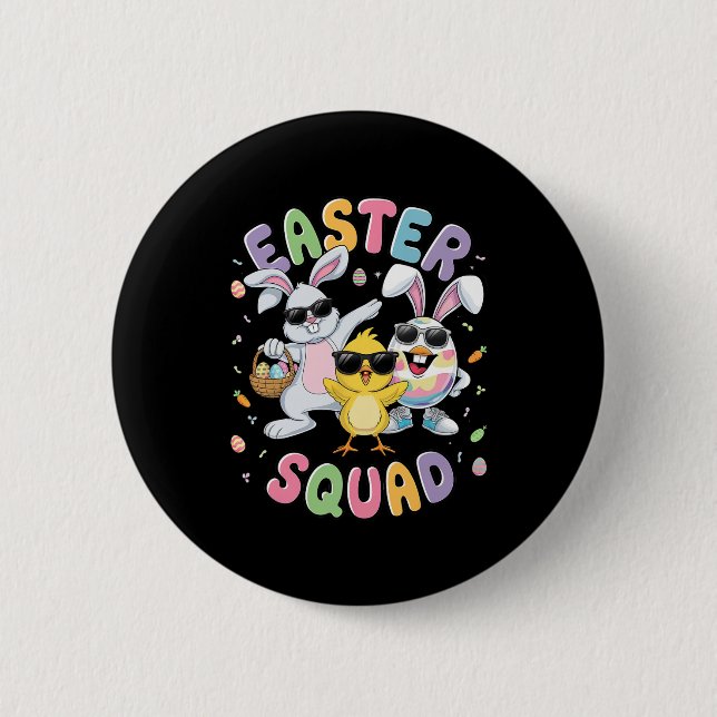 Groovy Funny Rabbit Egg Chick Easter Squad Day Men 2 Inch Round Button (Front)