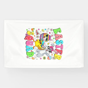 Groovy Funny Rabbit Egg Chick Easter Squad Day Men Banner