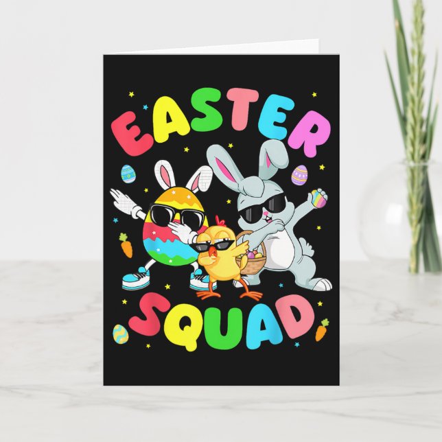 Groovy Funny Rabbit Egg Chick Easter Squad Day Men Card (Front)