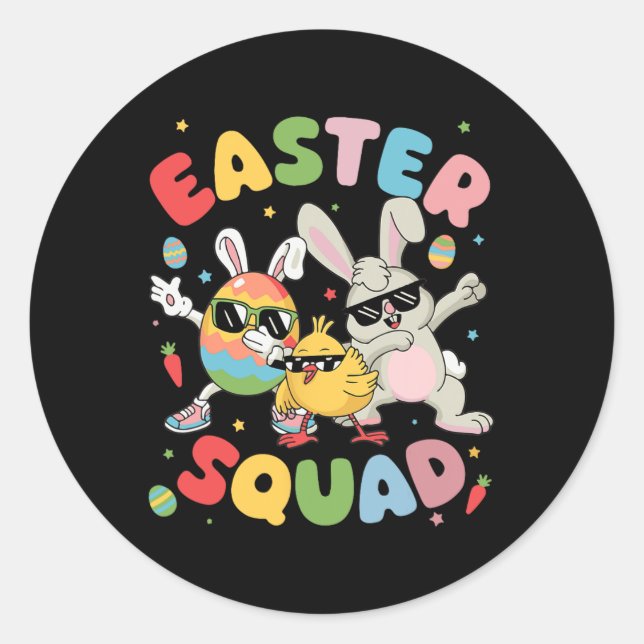 Groovy Funny Rabbit Egg Chick Easter Squad Day Men Classic Round Sticker (Front)