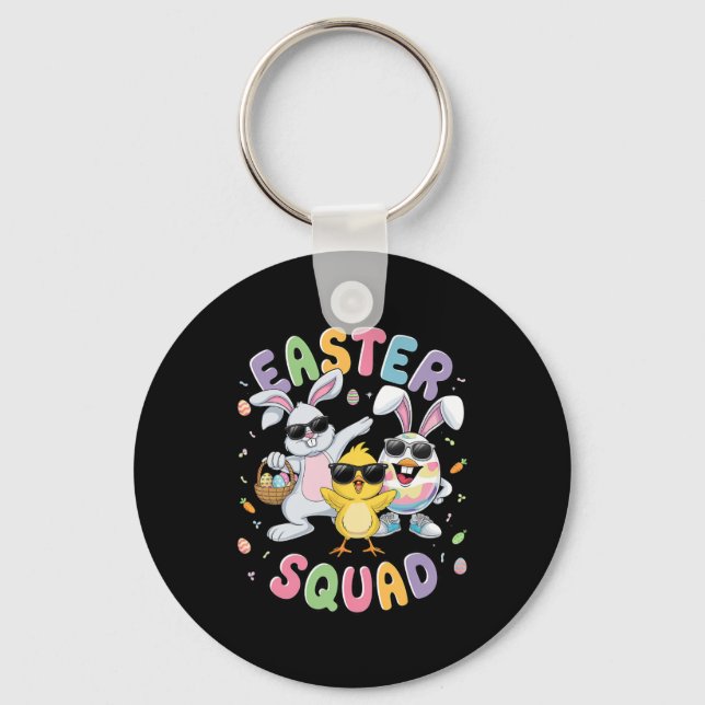 Groovy Funny Rabbit Egg Chick Easter Squad Day Men Keychain (Front)