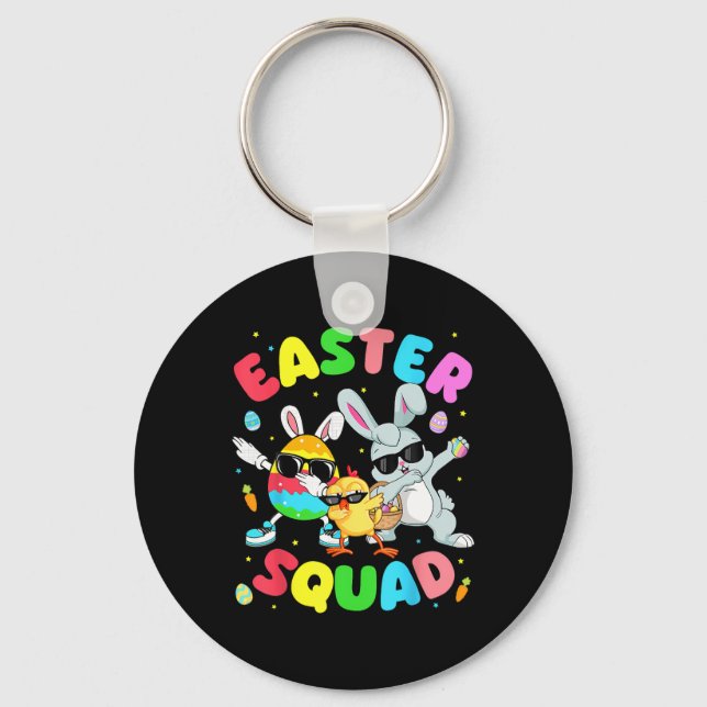 Groovy Funny Rabbit Egg Chick Easter Squad Day Men Keychain (Front)
