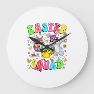 Groovy Funny Rabbit Egg Chick Easter Squad Day Men Large Clock