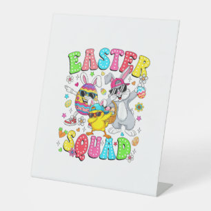Groovy Funny Rabbit Egg Chick Easter Squad Day Men Pedestal Sign
