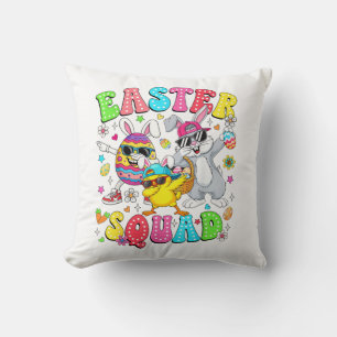 Groovy Funny Rabbit Egg Chick Easter Squad Day Men Throw Pillow