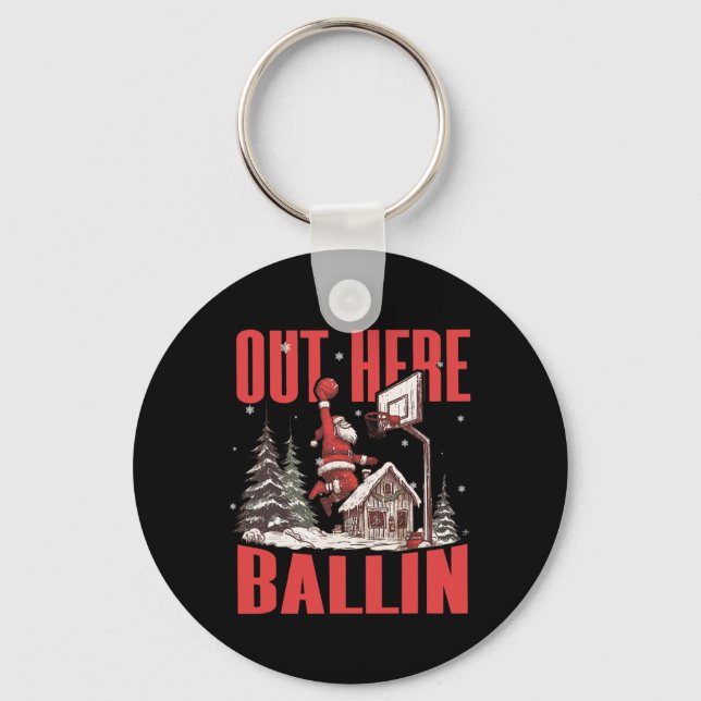 Groovy Funny Santa Out Here Byllin' Bysketbyll Chr Keychain (Front)