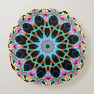 Groovy Geometric Floral Mandala Round Pillow