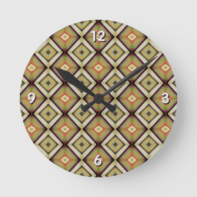 Groovy Geometric Warm Tones  Round Clock (Front)
