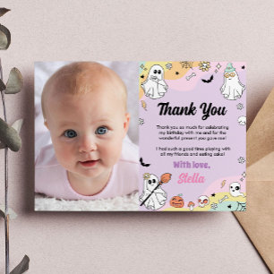 Groovy Ghost Birthday Photo Thank You Card