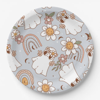 Groovy Ghost Halloween Paper Plate