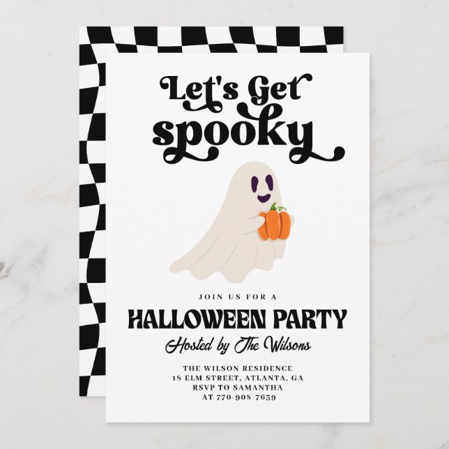 Groovy Ghost Let's Get Spooky Halloween Invitation (Front/Back)