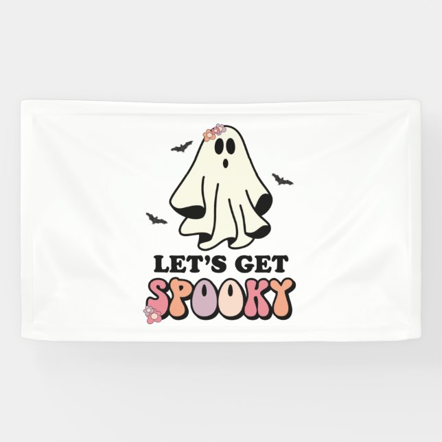 groovy Ghost retro Halloween Birthday Banner (Horizontal)