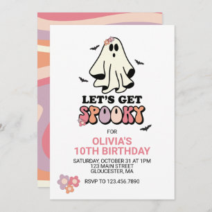 groovy Ghost retro Halloween Birthday Invitation
