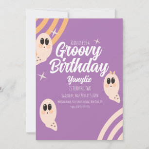 Groovy Ghost Retro Halloween Birthday Party Invitation