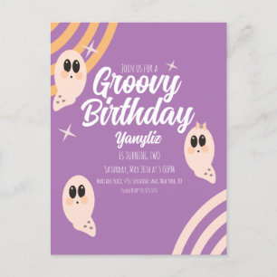 Groovy Ghost Retro Halloween Birthday Postcard