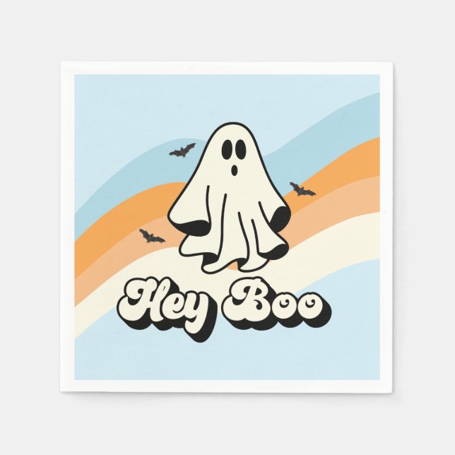 groovy Ghost retro Halloween Hey Boo Spooky Napkin (Front)