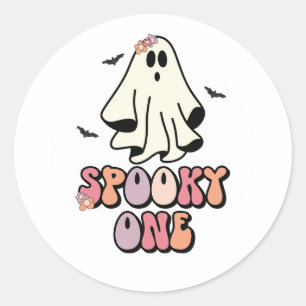 groovy Ghost retro Halloween Spooky One Birthday Classic Round Sticker