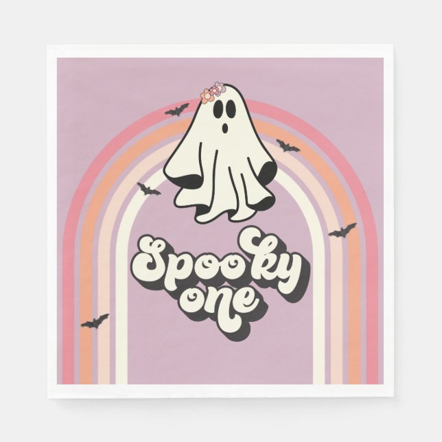 groovy Ghost retro Halloween Spooky One Birthday Napkin (Front)